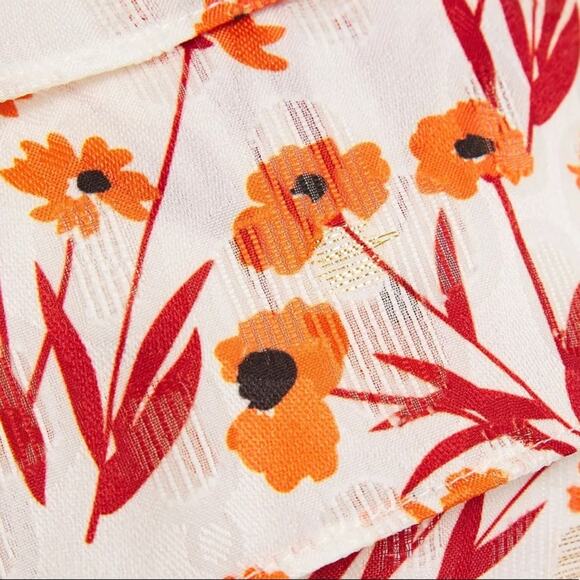 MAJE Laurane one-shoulder ruffled metallic fil coupé floral-jacquard top size 2 - Picture 8 of 11